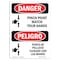 Signmission OSHA Danger, Pinch Point Watch Your Hands Bilingual, 10in X 7in Alum, 7" W, 10" L, Bilingual Spanish OS-DS-A-710-VS-1530 - alternate 1